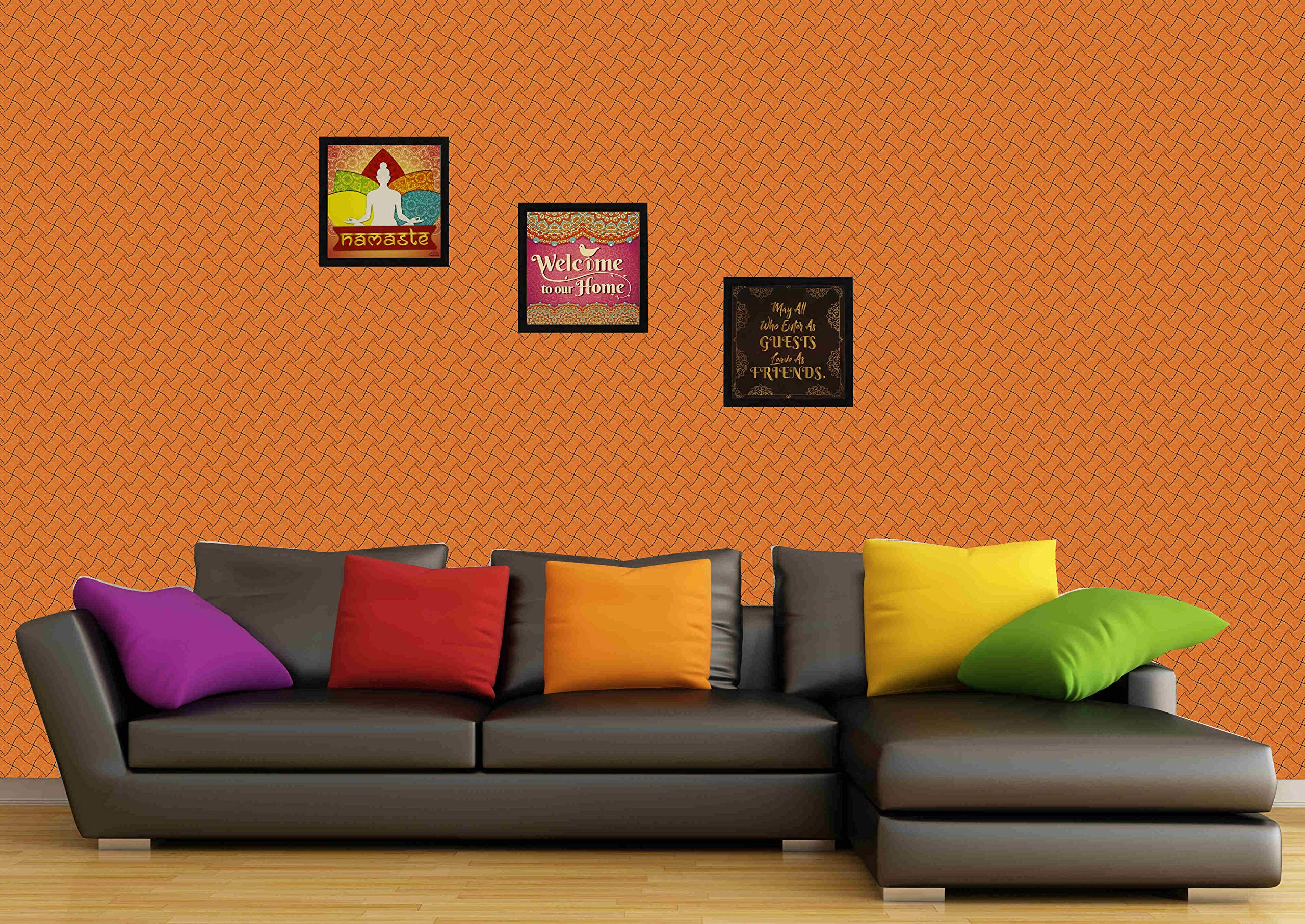 Indianara 3 Piece Set of Framed Wall Hanging Welcome Home Decor Art (1519) Prints 8.7 inch X 8.7 inch Without Glass (9.5 inch x